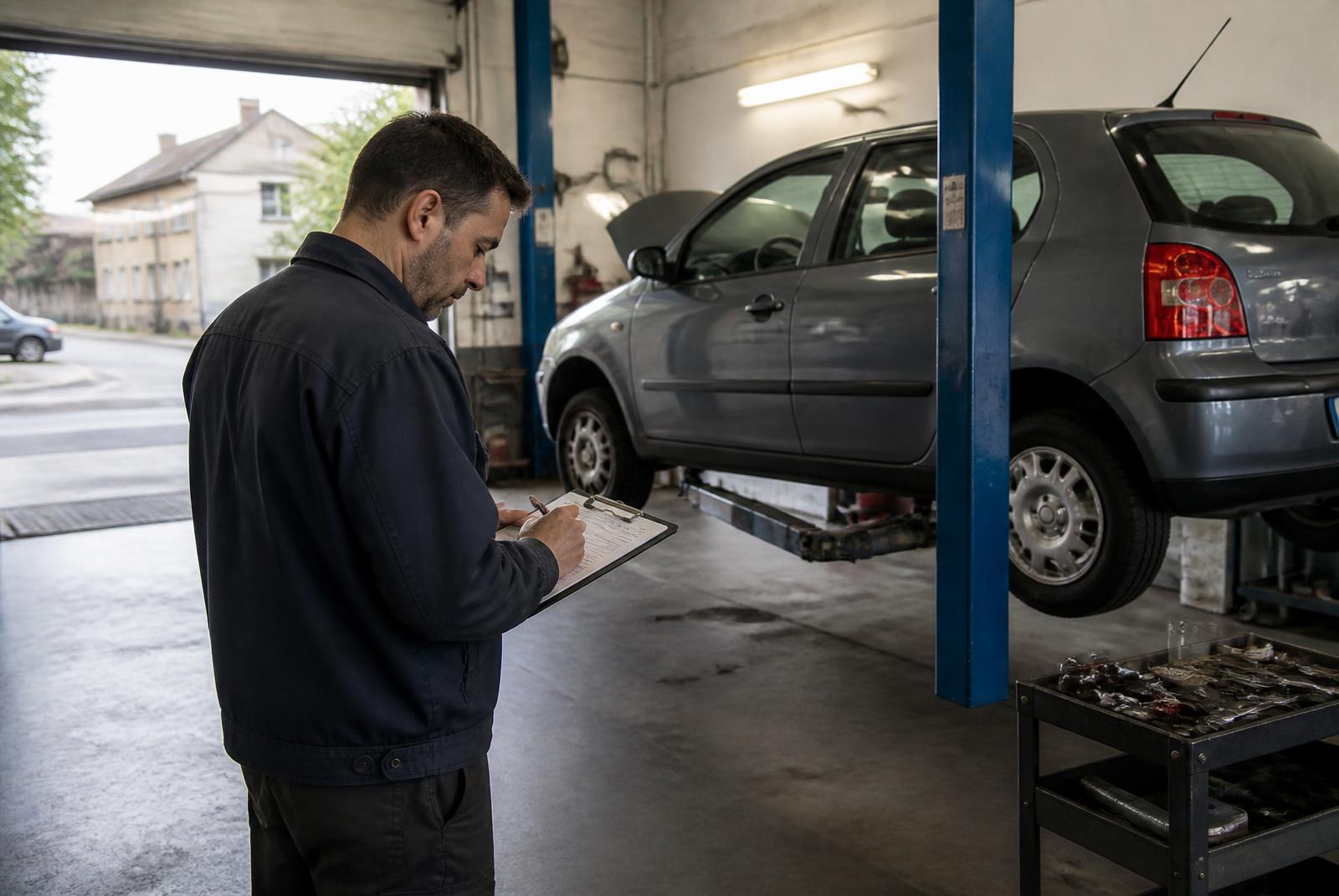 Un mécanicien travaille sous le capot d'une voiture dans un garage indépendant